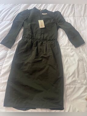 slim fit dress slacks Mid-Length Green Trench Dress